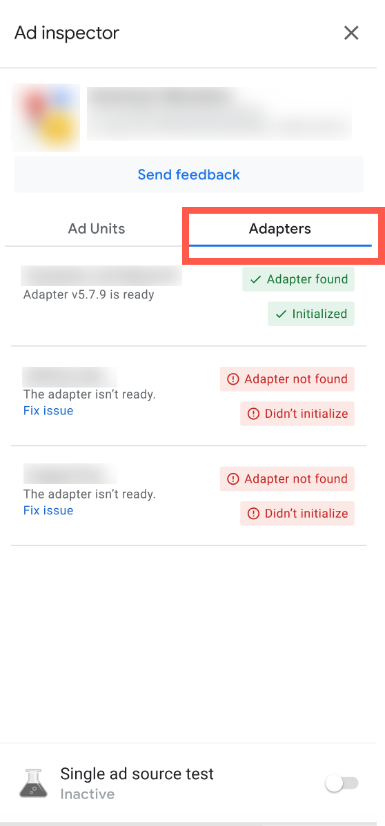 Guia do adaptador do Ad Inspector na AdMob.