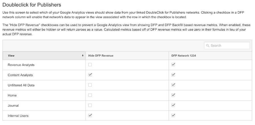 The revenue toggle allows you to hide DFP revenue from specific Analytics 360 views.