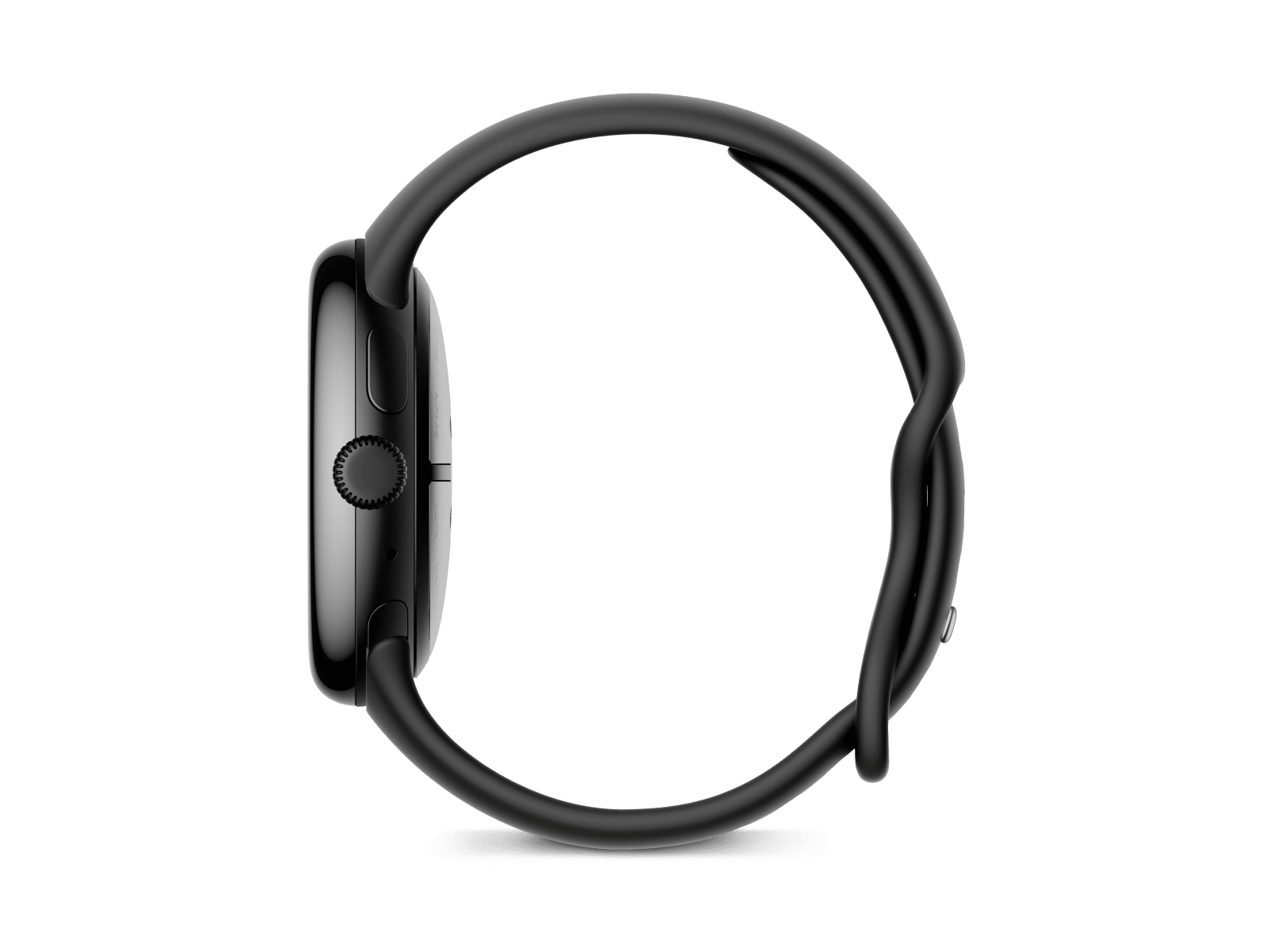 Side view of the Pixel Watch 3 45 mm with Matte Hazel Aluminium Case/Hazel Active Band