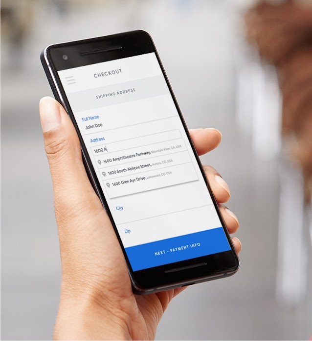 Person filling out a checkout form on their phone, with Autocomplete suggestions