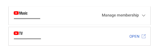 Paid membership menu tabs for YouTube Music & YouTube TV
