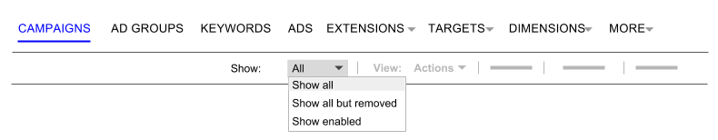 Select Show all to see removed items in a report.