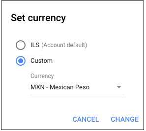 The ad mob interface with the set currency option in reports.