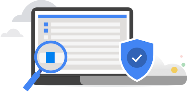 Gráfico con computadora, lupa y una gráfica de verificación